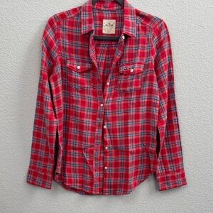 Hollister Red and Blue Plaid Men's Shirt